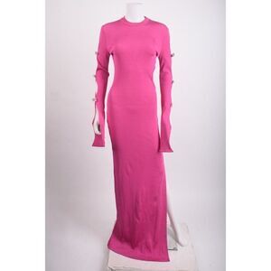 Mach & Mach Cut Out Maxi Dress Crystal Bows US 8 EU 40 Pink Long sleeved NWD